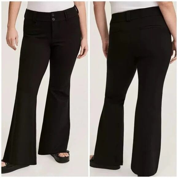 Torrid Black Ponte Double Button Mid-Rise Flare Trousers Women's Size 14 Short - Picture 1 of 10